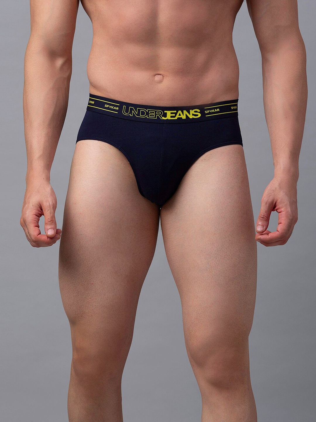 

UnderJeans by Spykar Men Navy Blue Solid Cotton Blend Mid Rise Briefs