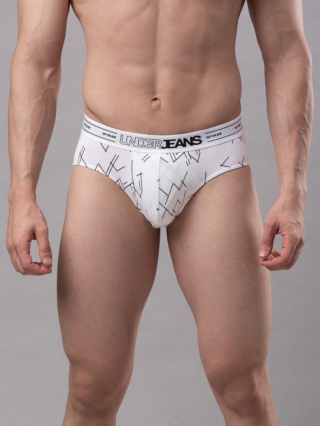 

UnderJeans by Spykar Men White & Black Printed Cotton Blend Basic Briefs