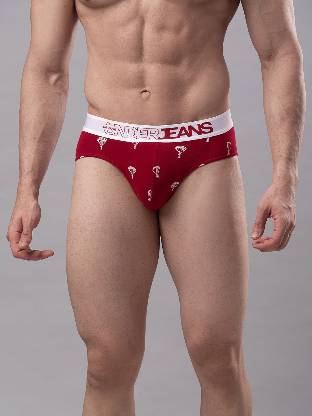 

UnderJeans by Spykar Men Maroon Printed Cotton Blend Basic Briefs
