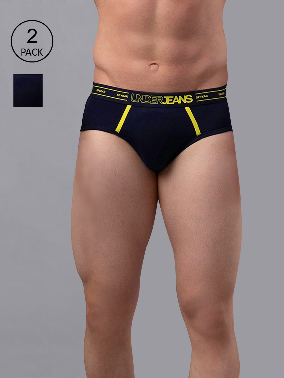 

Underjeans by Spykar Men Pack of 2 Cotton Blend Brief, Navy blue