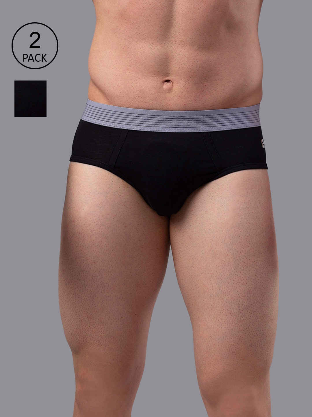 

UnderJeans by Spykar Men Pack Of 2 Black & Grey Solid Cotton Blend Briefs, Multi