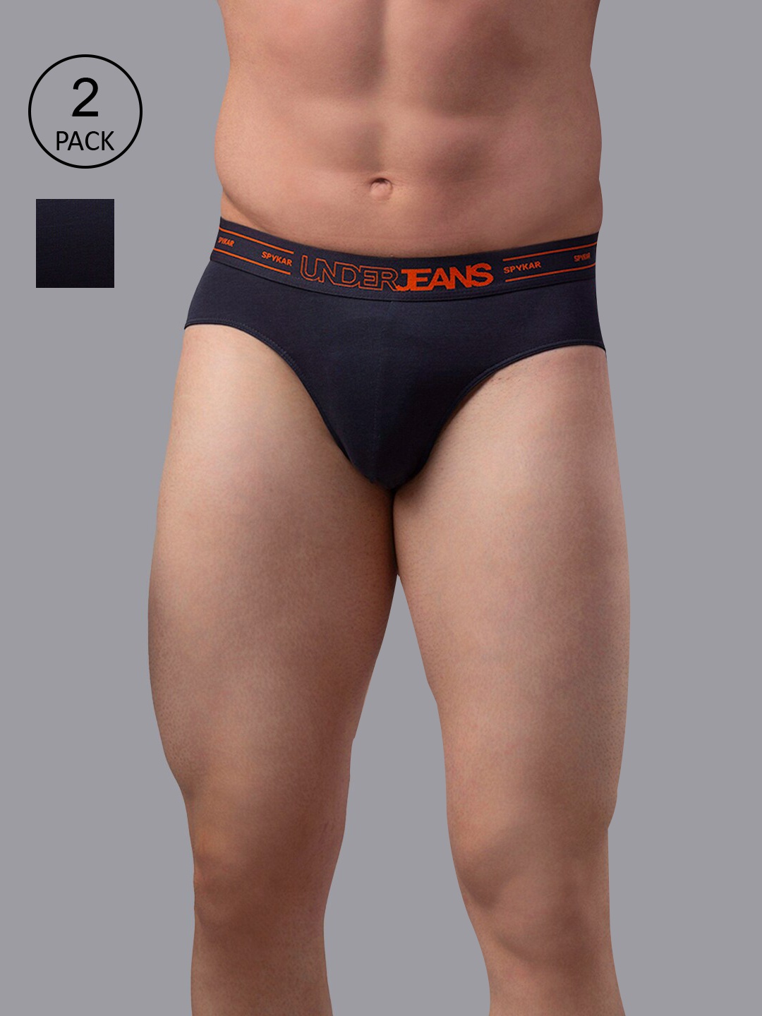 

UnderJeans by Spykar Grey Pack Of 2 Charcoal Grey Solid Cotton Blend Briefs