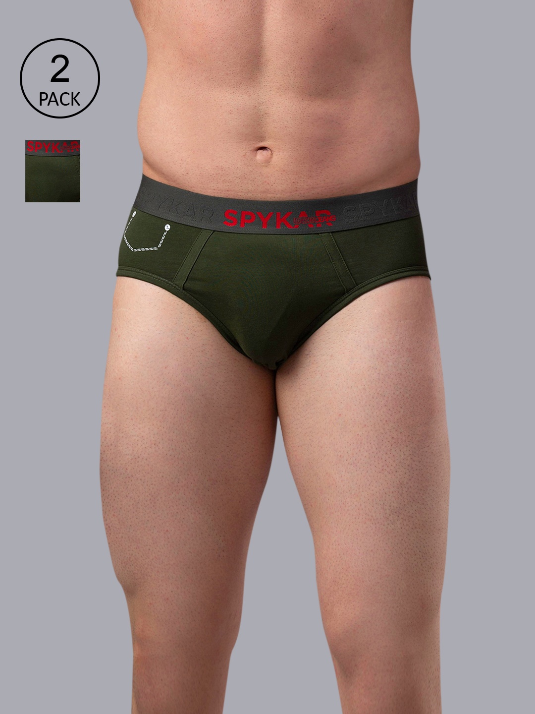 

Underjeans by Spykar Men Pack of 2 Cotton Blend Brief, Olive