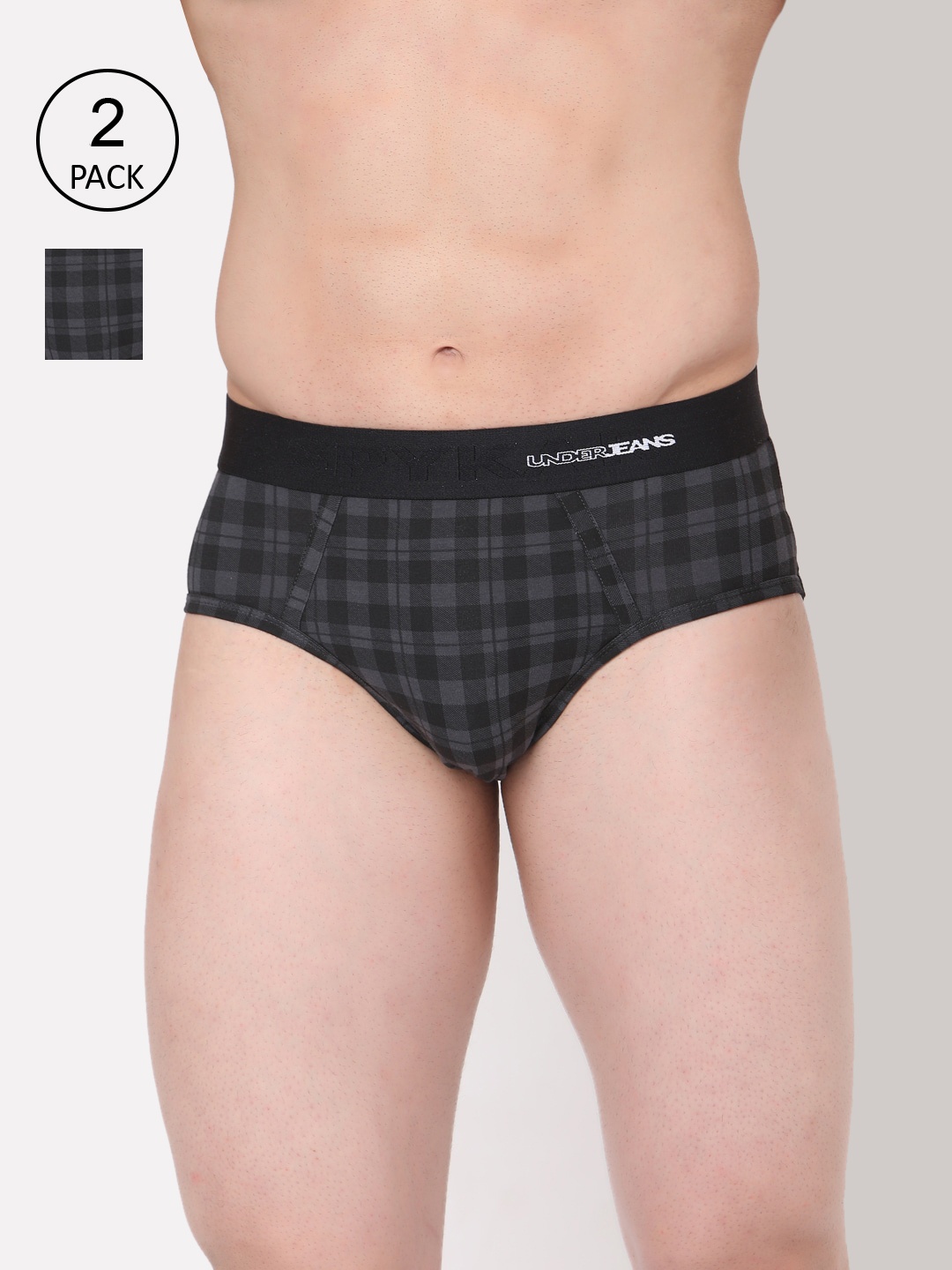

Underjeans by Spykar Men Pack of 2 Checked Cotton Blend Brief, Black