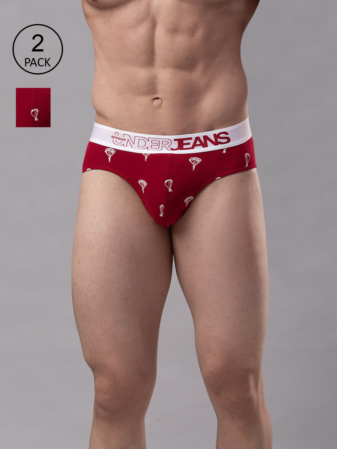 

Underjeans by Spykar Men Pack of 2 Cotton Blend Brief, Maroon