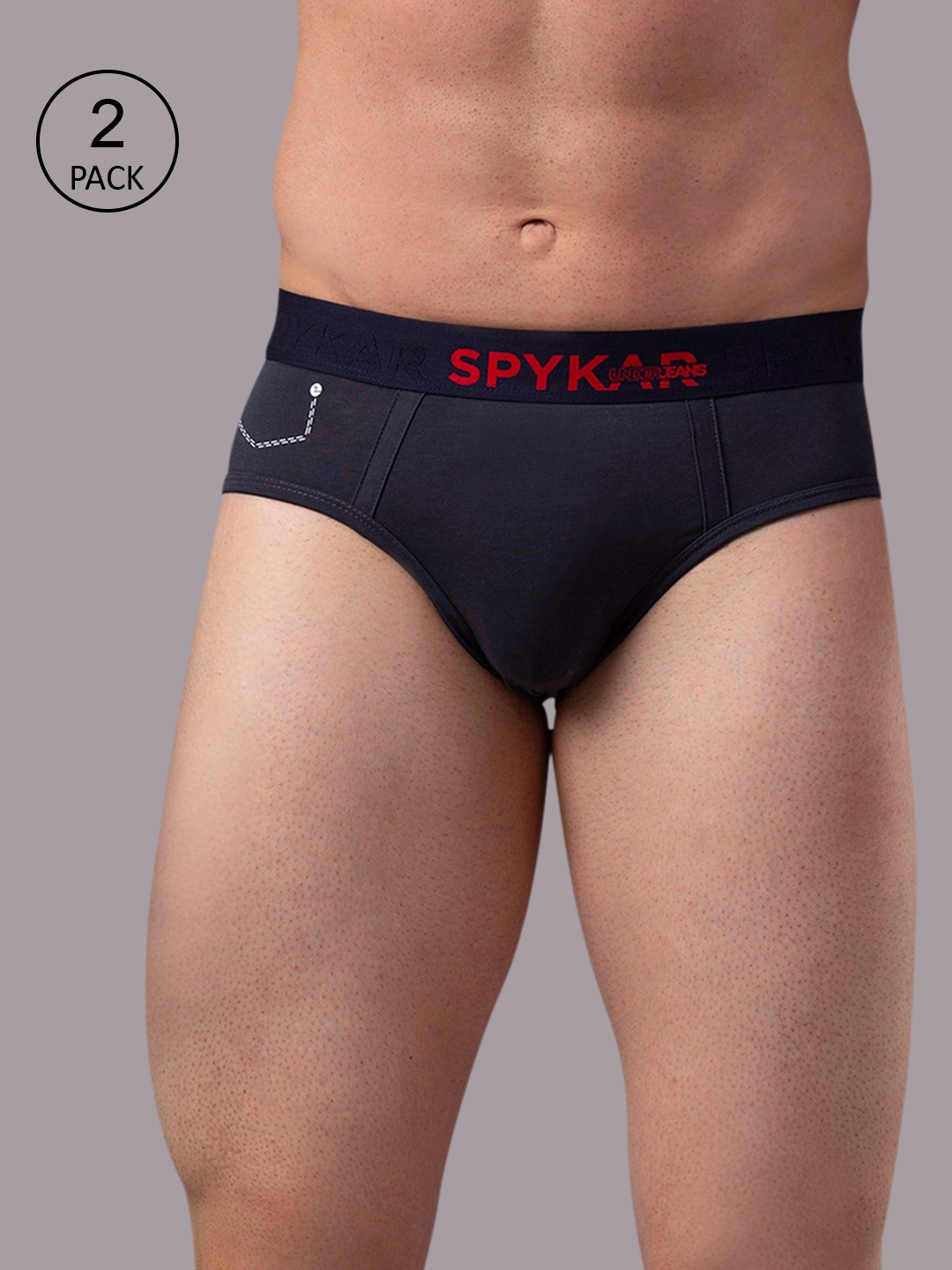 

UnderJeans by Spykar Men Pack Of 2 Charcoal Grey Solid Cotton Blend Basic Briefs