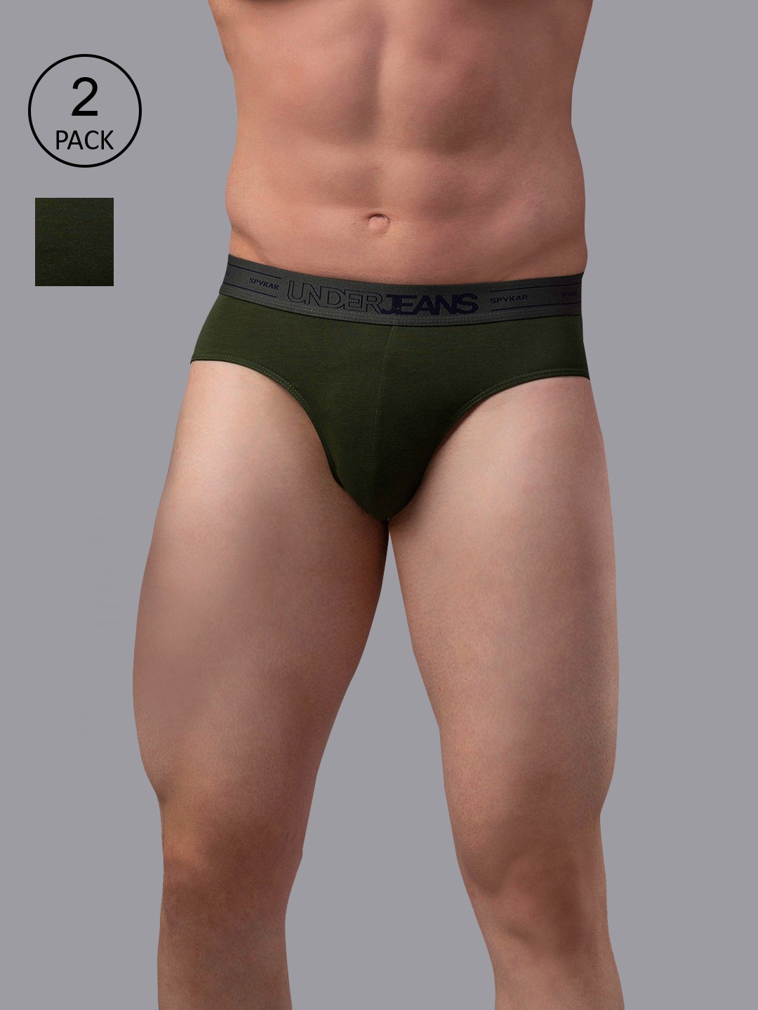 

UnderJeans by Spykar Men Pack of 2 Cotton Blend Brief, Olive