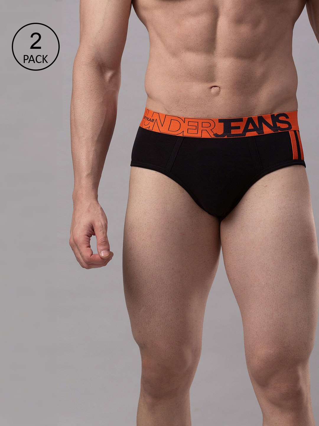 

UnderJeans by Spykar Men Pack Of 2 Black Solid Cotton Blend Basic Briefs