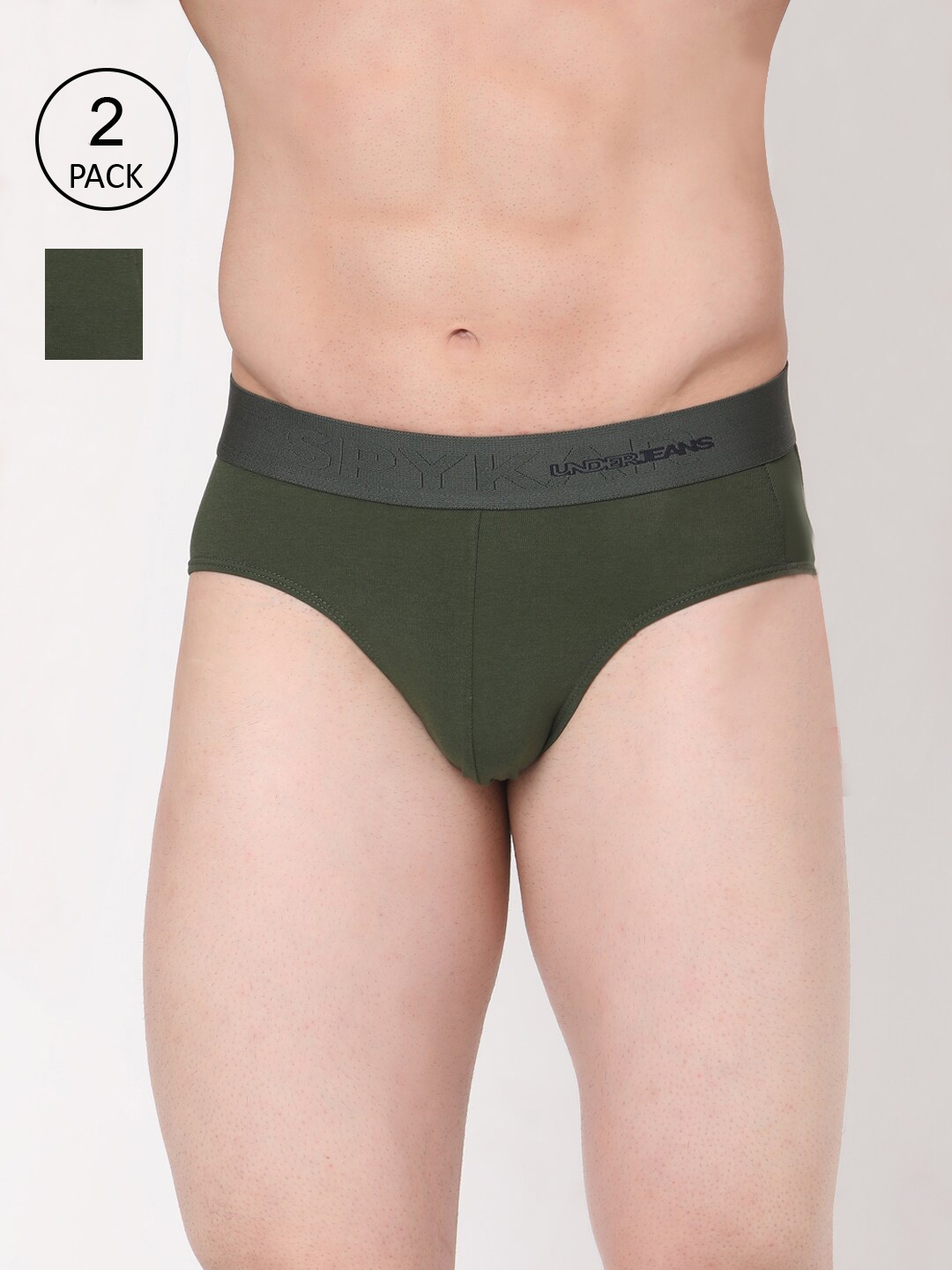 

Underjeans by Spykar Men Pack of 2 Cotton Blend Brief, Olive