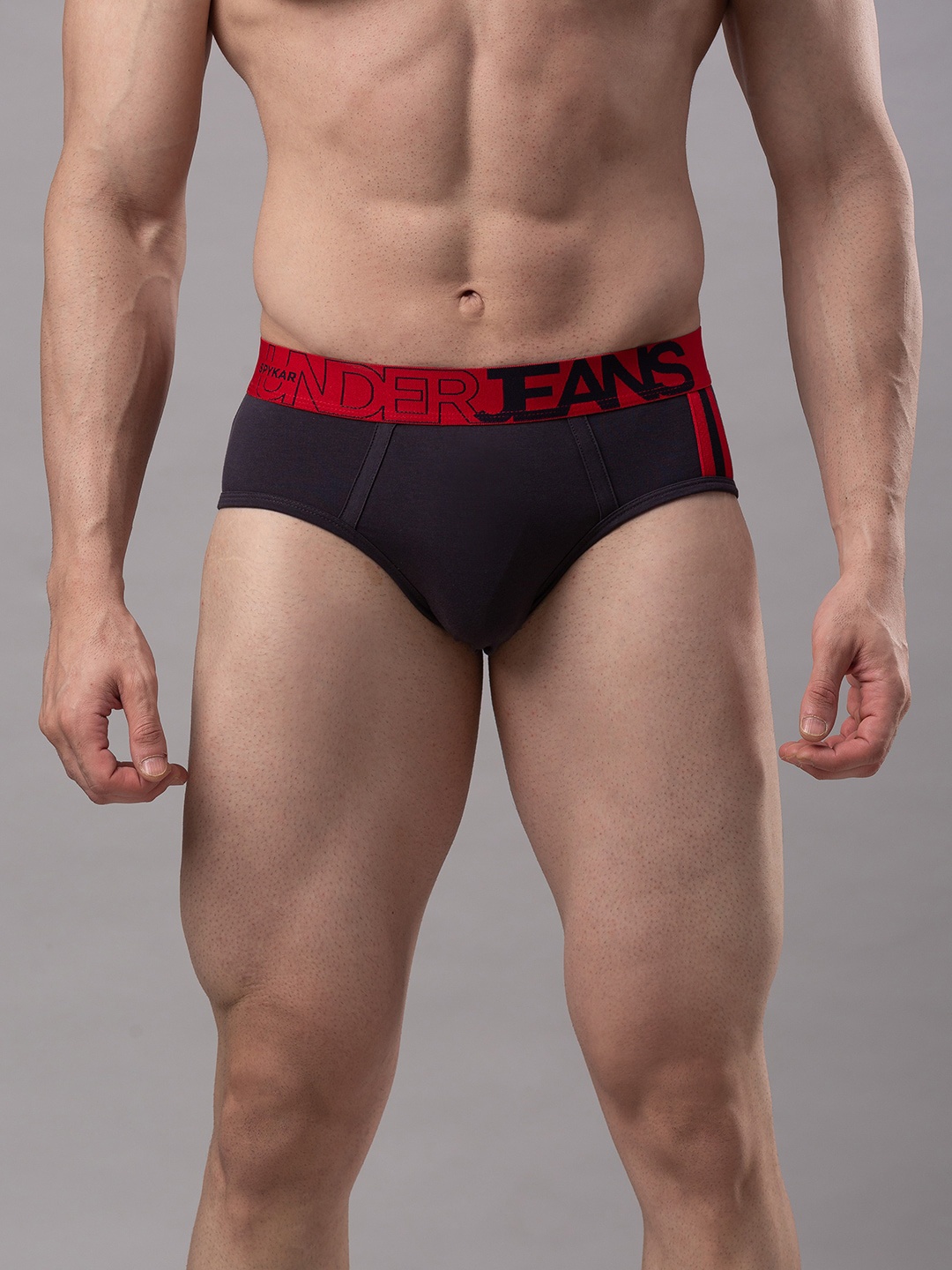 

Underjeans by Spykar Men Grey & Red Cotton Blend Basic Briefs