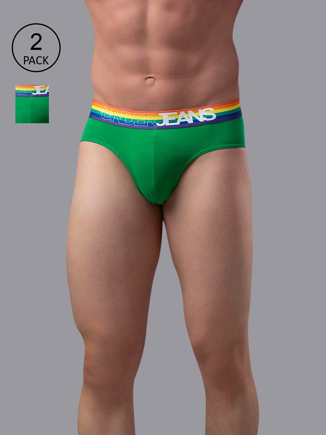 

UnderJeans by Spykar Men Pack Of 2 Cotton Blend Basic Briefs, Green