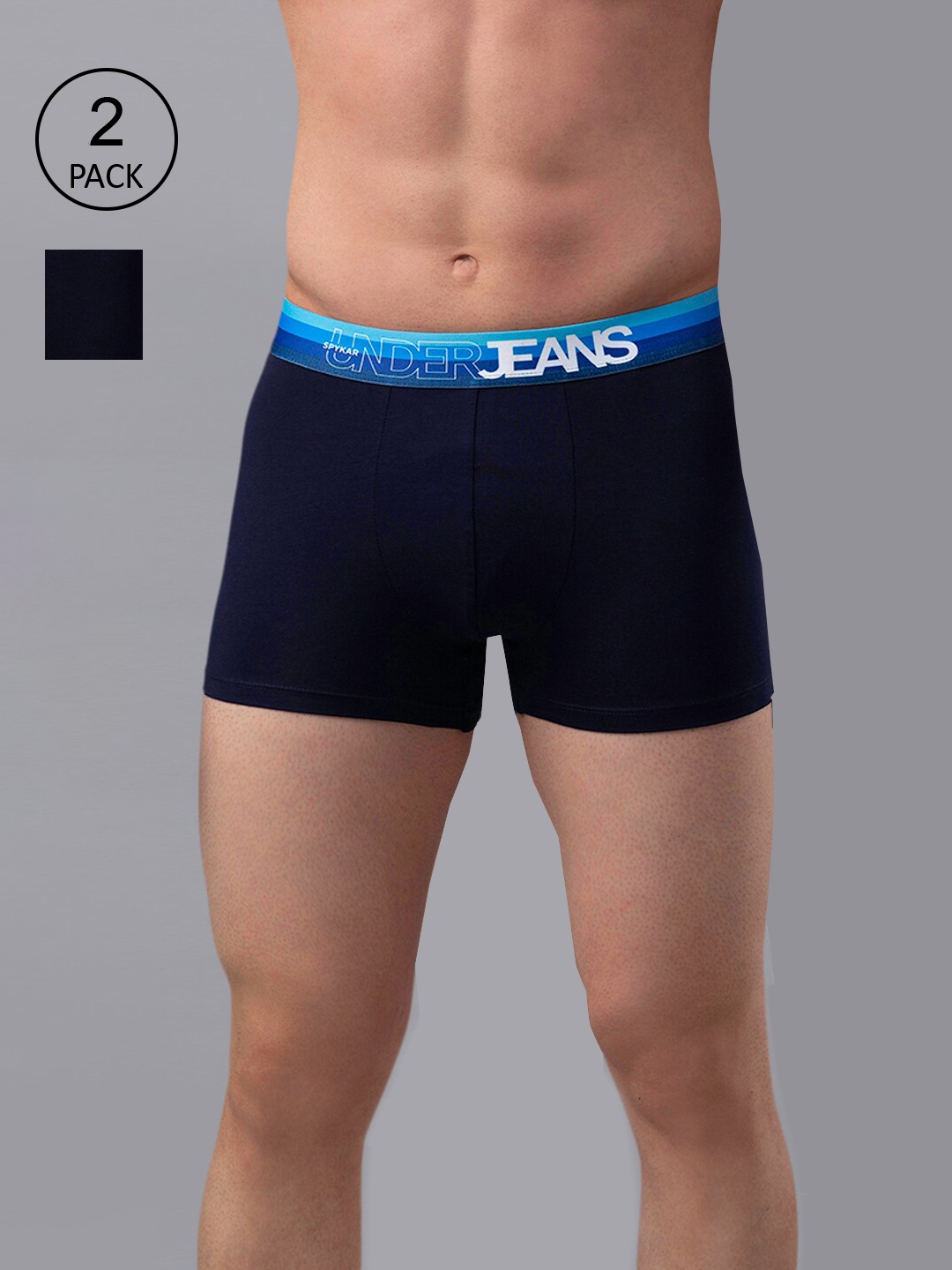 

UnderJeans by Spykar Men Pack Of 2 Cotton Blend Trunk, Navy blue