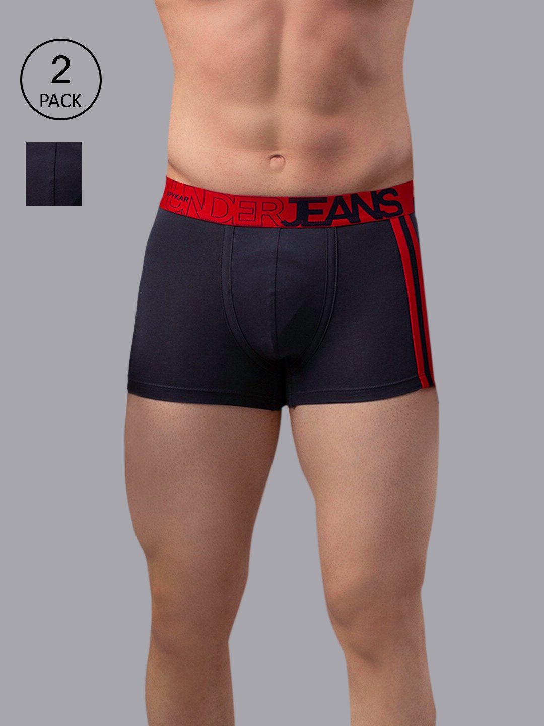 

Underjeans by Spykar Men Pack of 2 Cotton Blend Trunk UJNPTC012GREYRED, Multi