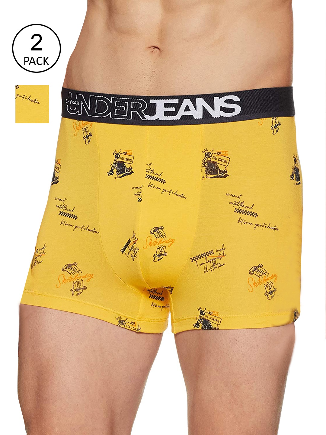 

Underjeans by Spykar Men Cotton Blend Pack of 2 Trunk, Yellow