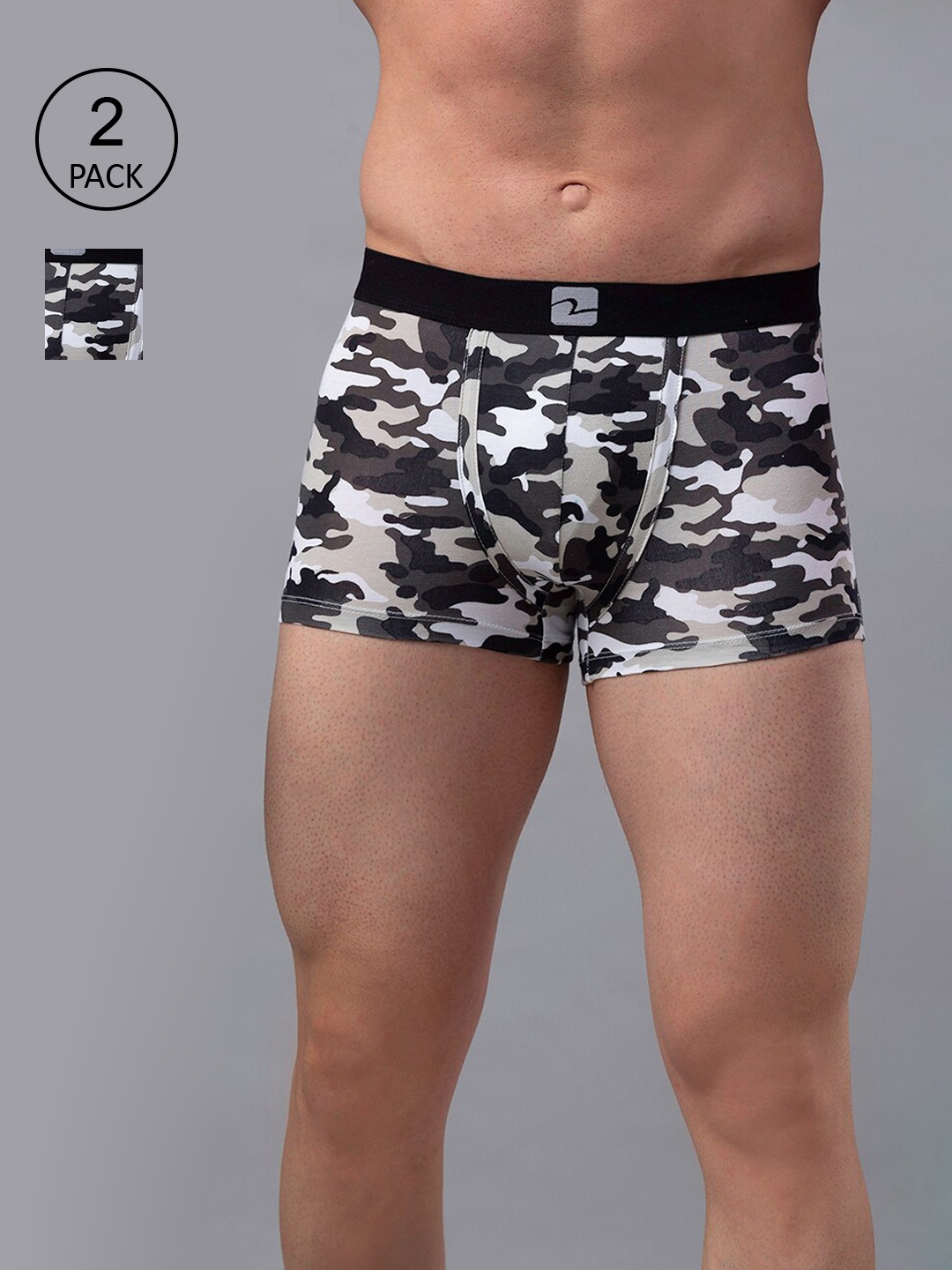 

UnderJeans by Spykar Men Pack Of 2 Camouflage Printed Cotton Blend Trunks UJNPTC024CAMO 1, White