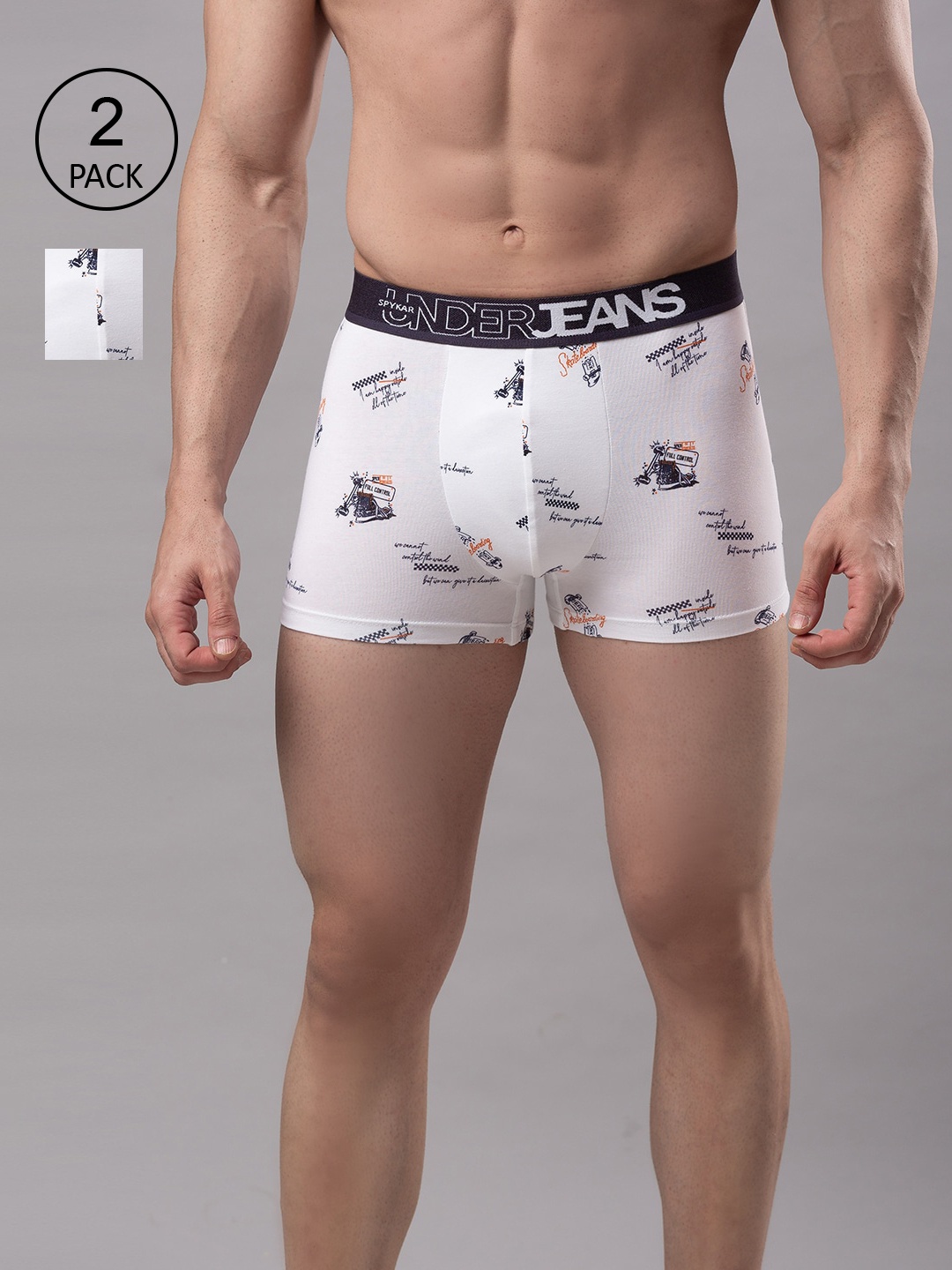 

UnderJeans by Spykar Men Pack Of 2 Cotton Blend Trunk, White