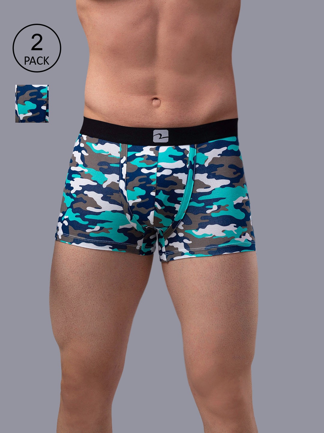 

Underjeans by Spykar Men Pack of 2 Cotton Blend Trunk UJNPTC024CAMO 2, Blue