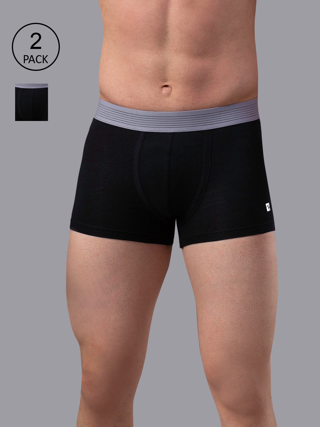 

UnderJeans by Spykar Men Pack Of 2 Solid Cotton Blend Trunks UJNPTC002BLACKGREY, Black