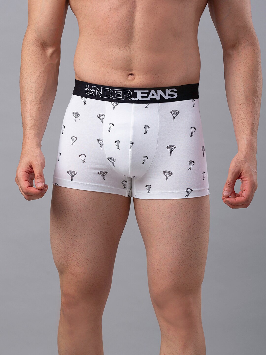 

UnderJeans by Spykar Men White & Black Printed Cotton Blend Trunks-UJNPTS030White