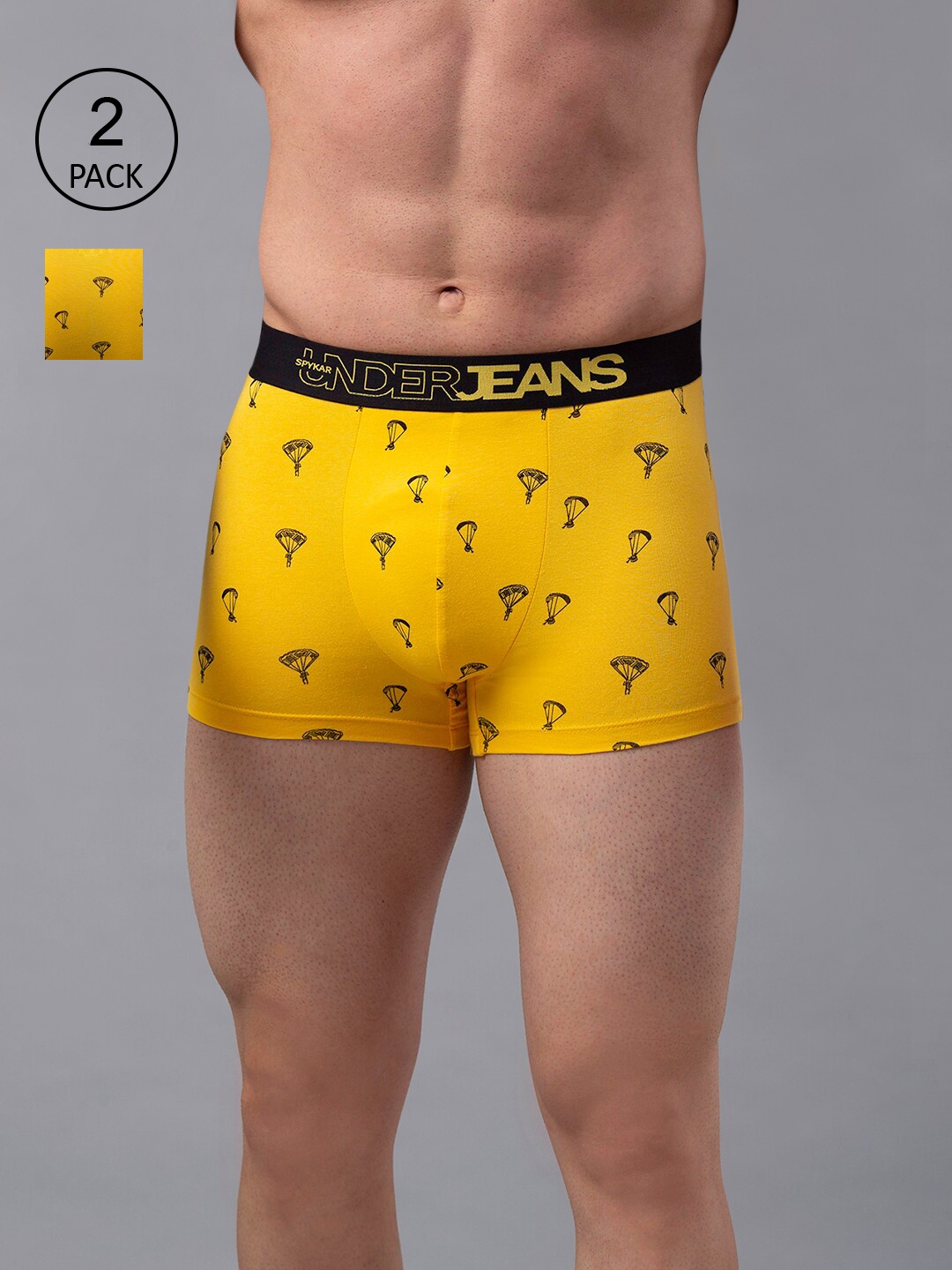

Underjeans by Spykar Men Cotton Blend Pack of 2 Trunk, Yellow