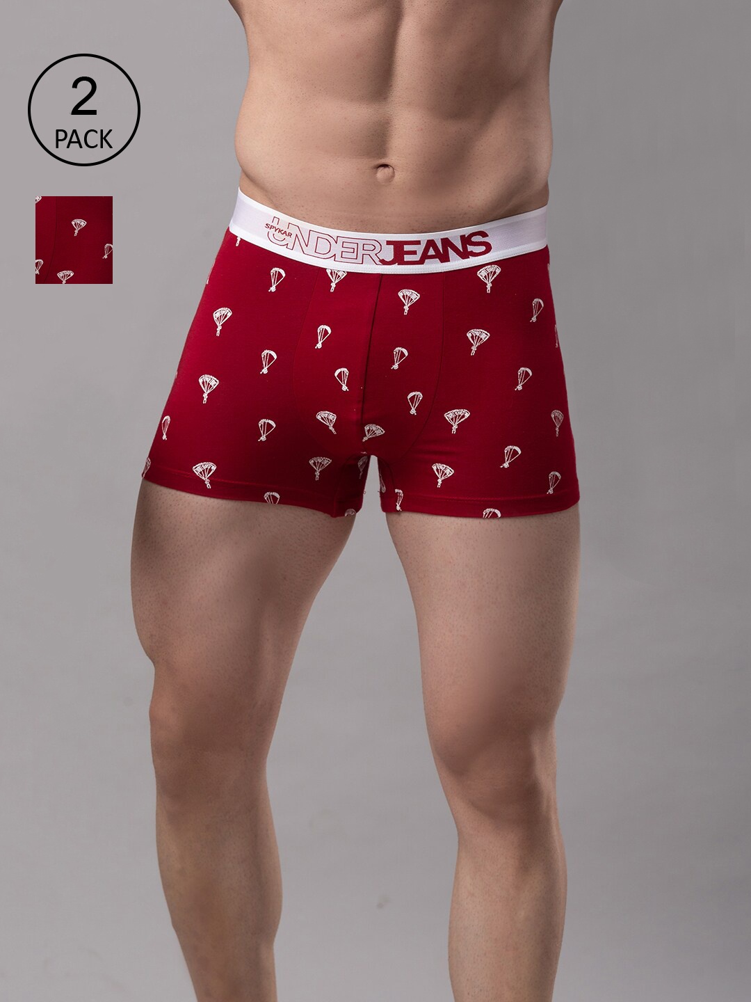 

Underjeans by Spykar Men Pack of 2 Cotton Blend Trunk -UJNPTC030Maroon, Maroon