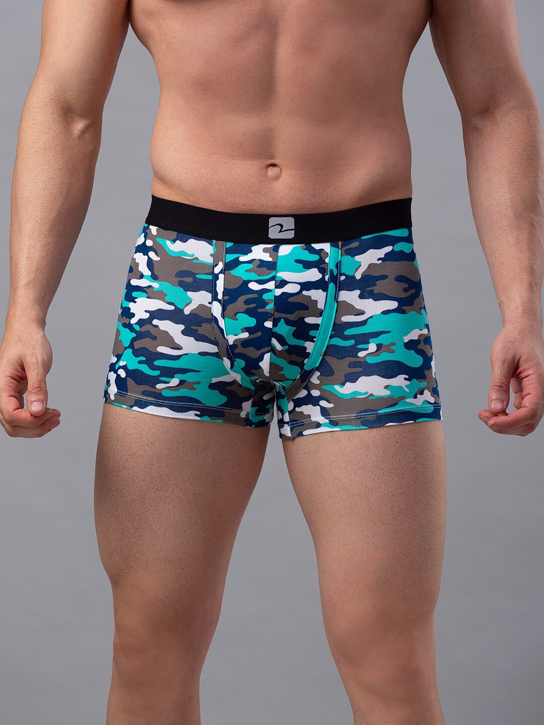

UnderJeans by Spykar Men White & Blue Printed Mid Rise Trunks