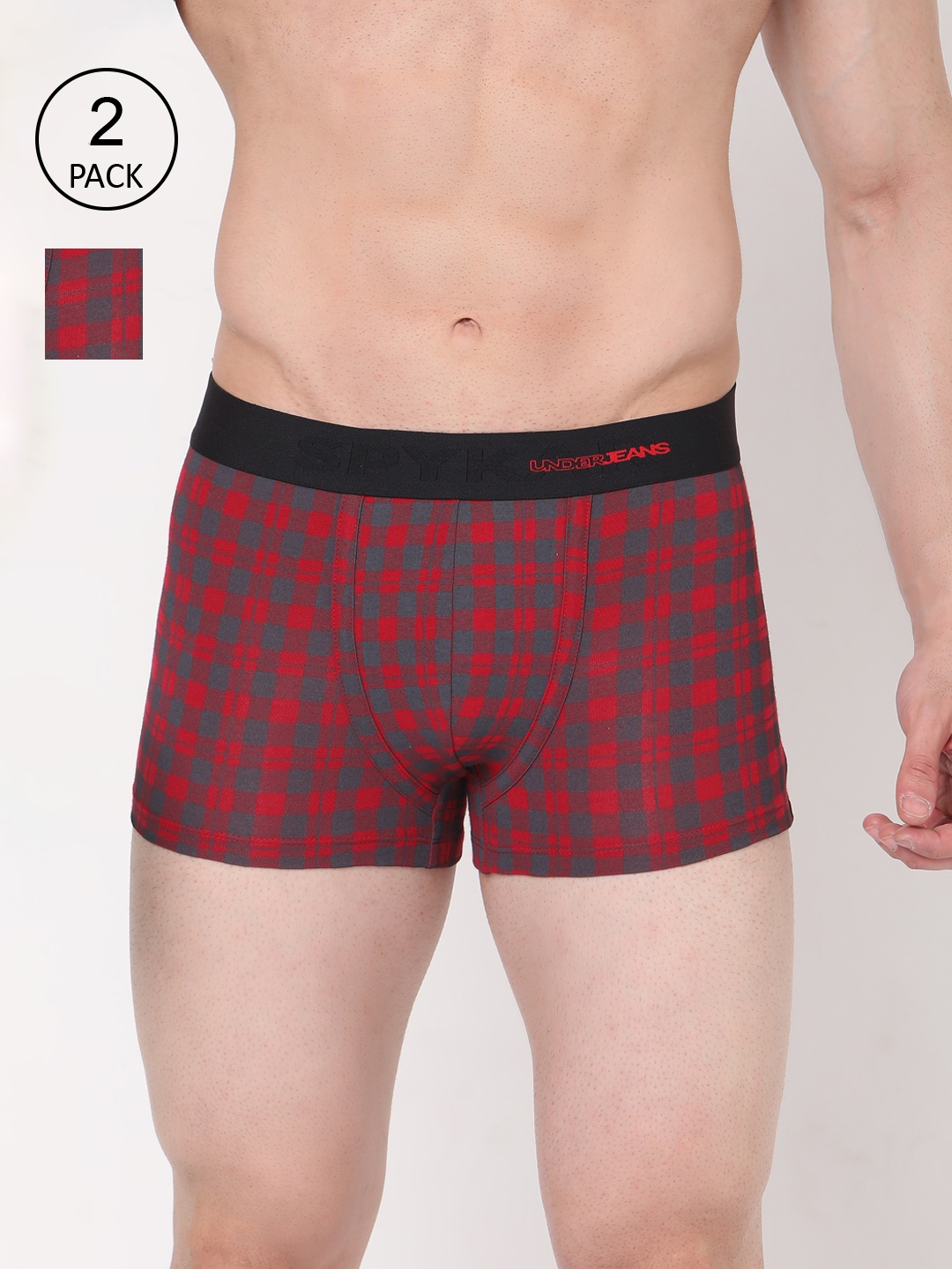 

Underjeans by Spykar Men Cotton Blend Pack of 2 Trunk, Maroon
