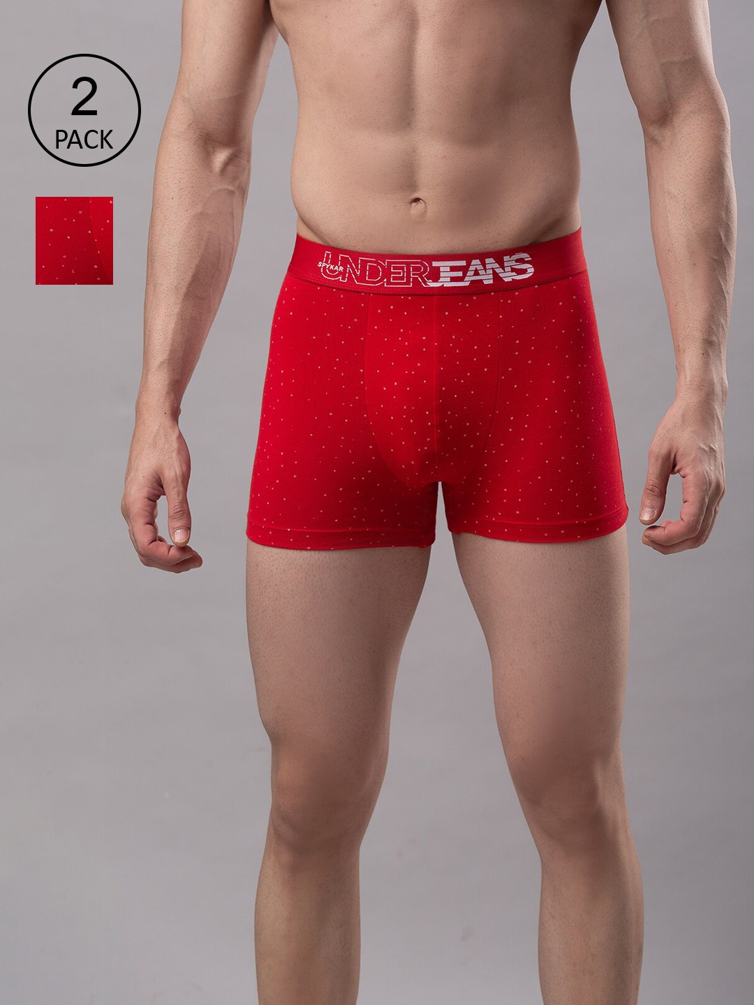 

Underjeans by Spykar Men Cotton Blend Pack of 2 Trunk, Red