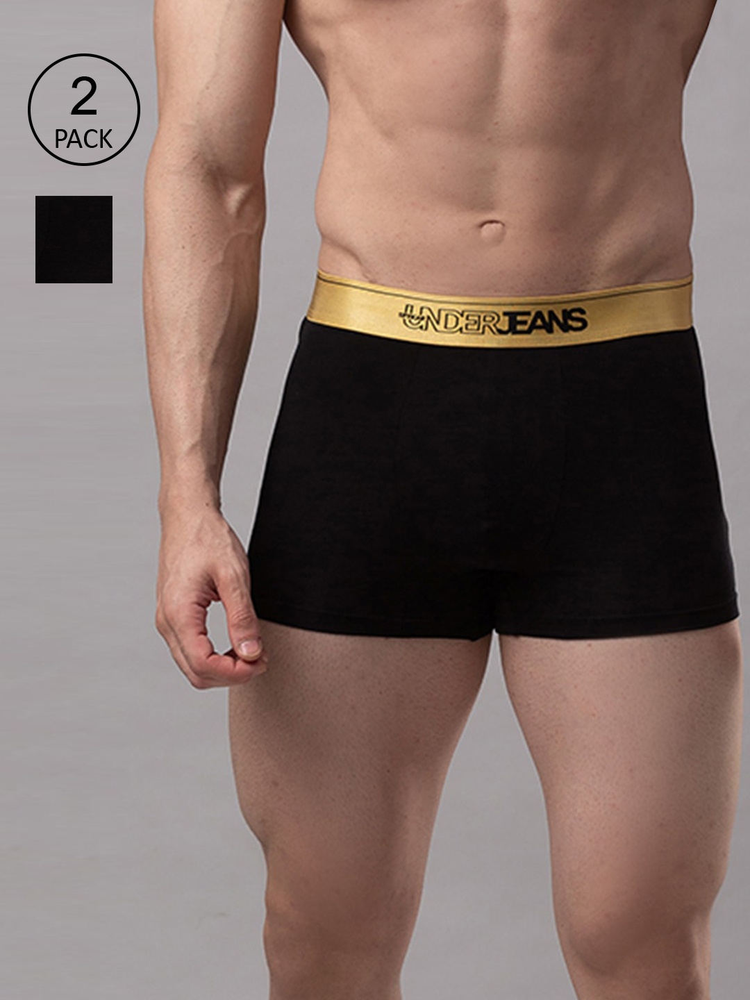 

Underjeans by Spykar Men Pack of 2 Cotton Blend Trunk UJNPTC042Black, Black
