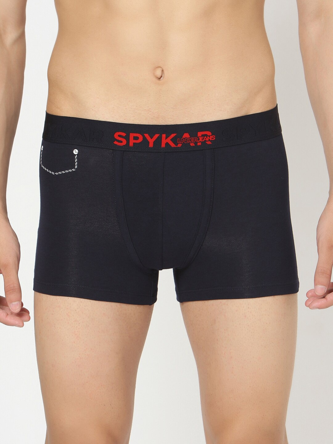 

UnderJeans by Spykar Men Navy Blue & Red Solid Mid Rise Trunks