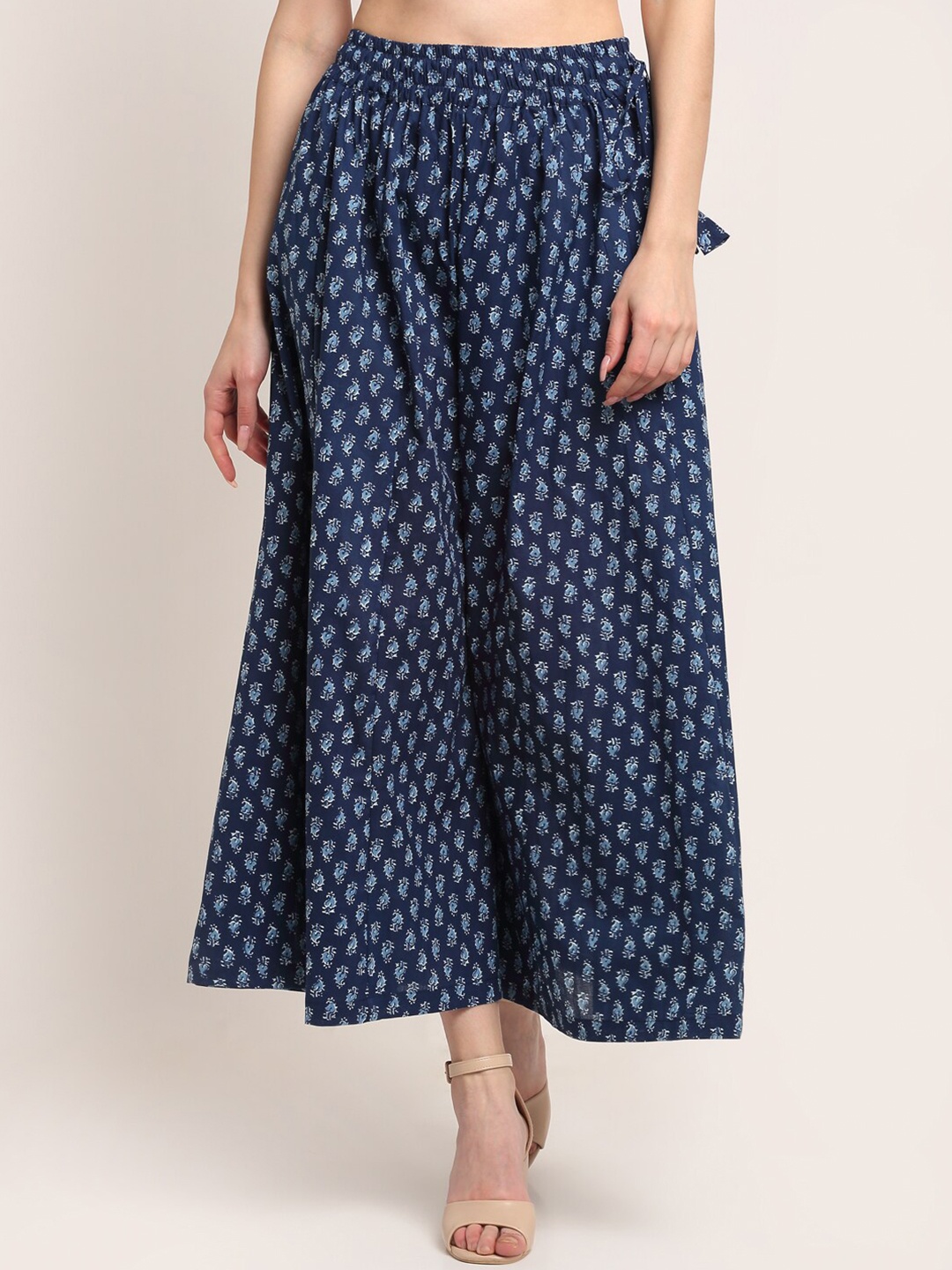 

TAG 7 Women Navy Blue Ethnic Motifs Printed Flared Palazzos