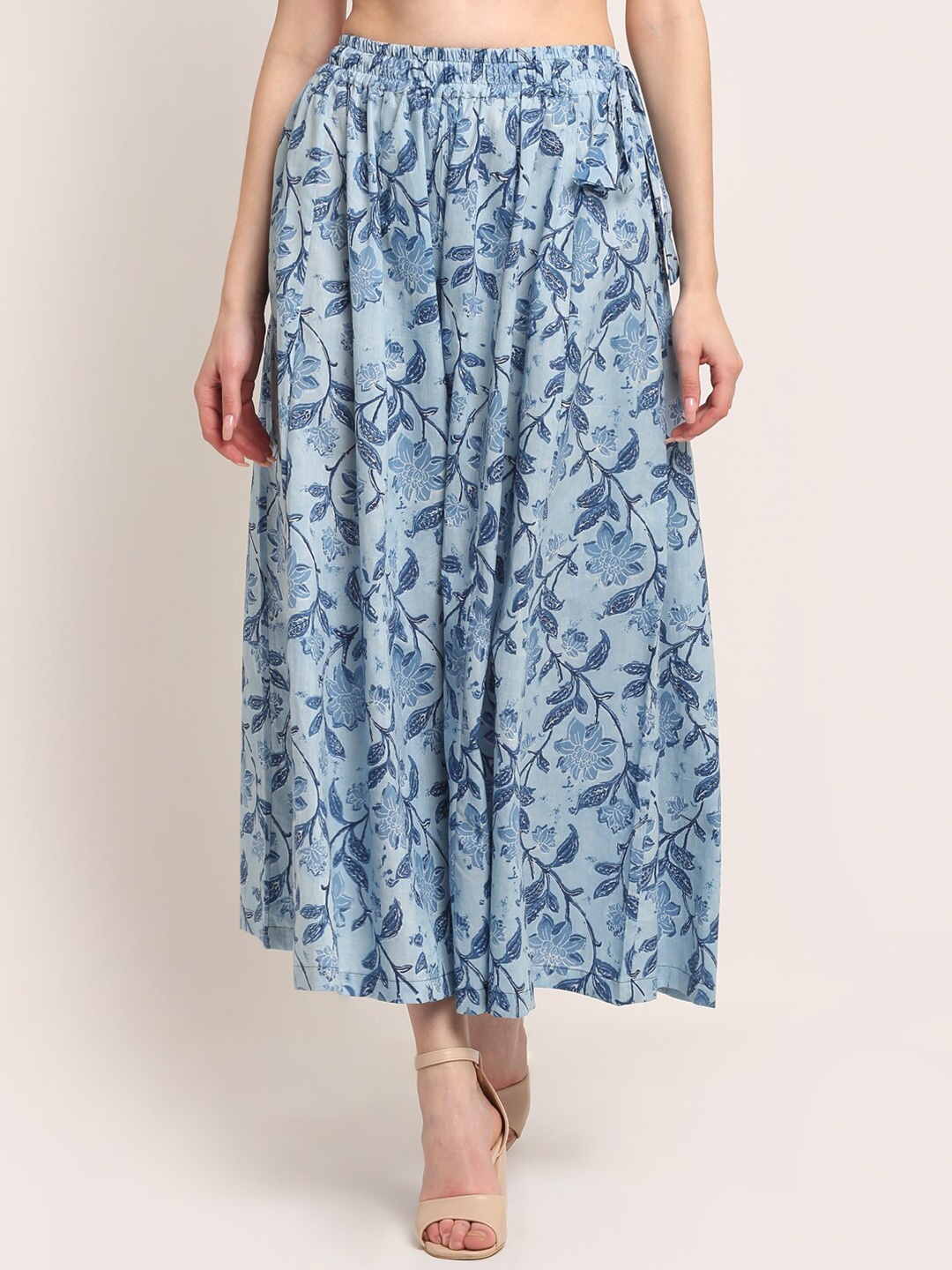 

TAG 7 Women Blue Floral Printed Flared Palazzos