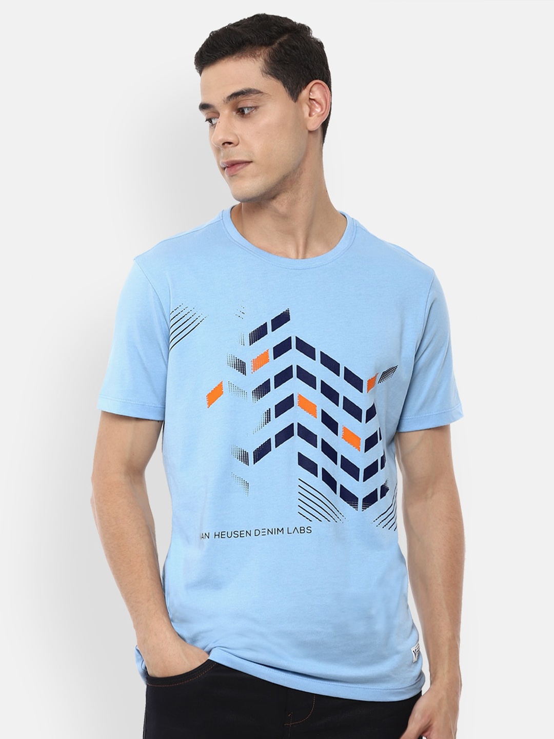 

VAN HEUSEN DENIM LABS Men Blue Printed T-shirt