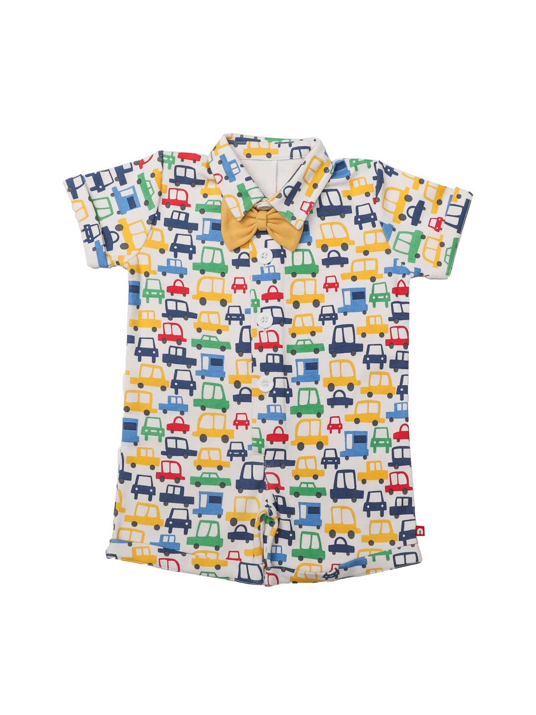 

Nino Bambino Infant Kids White & Yellow Printed Pure Organic Cotton Romper