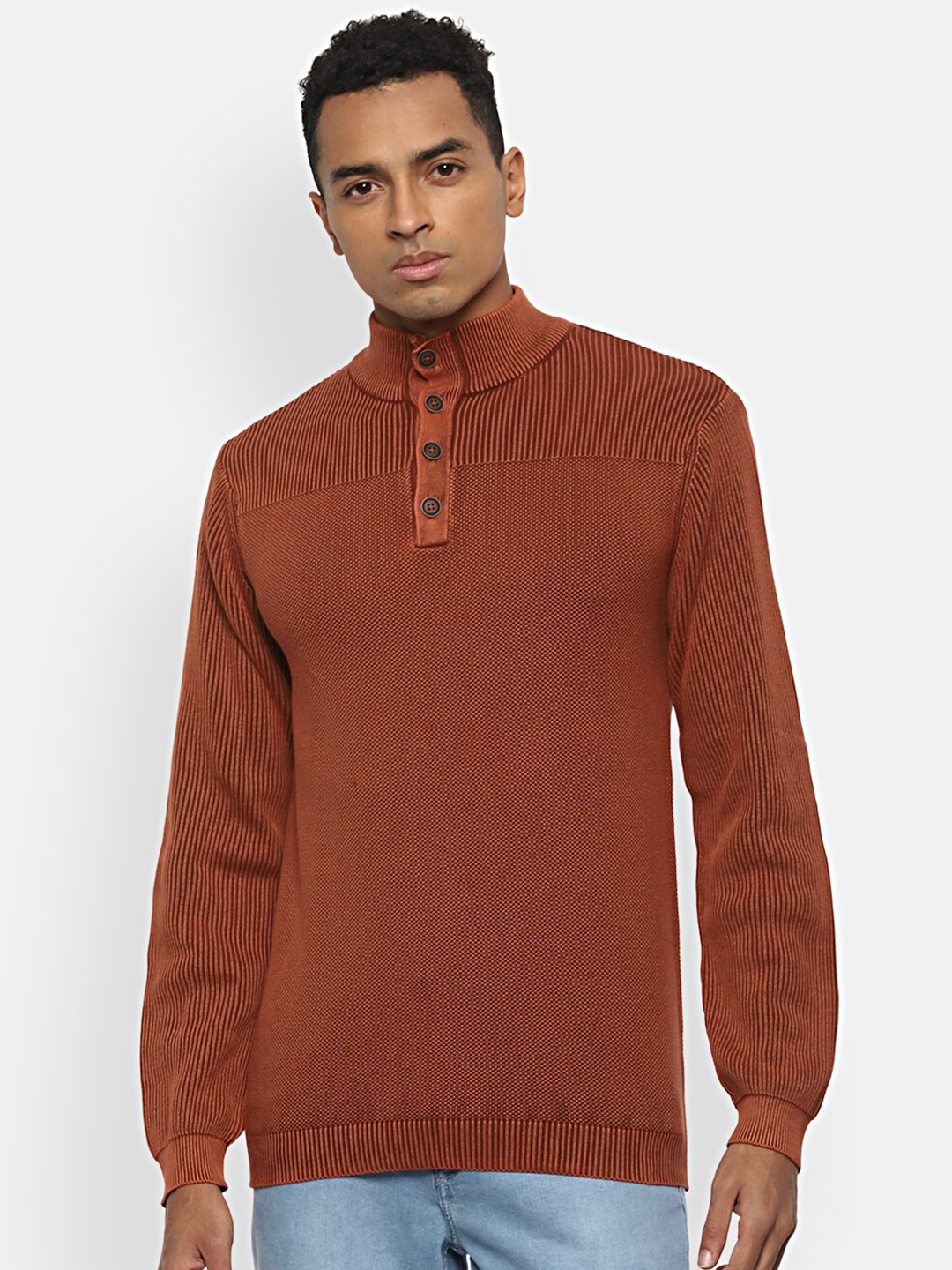 

VAN HEUSEN DENIM LABS Men Brown Pure Cotton Pullover