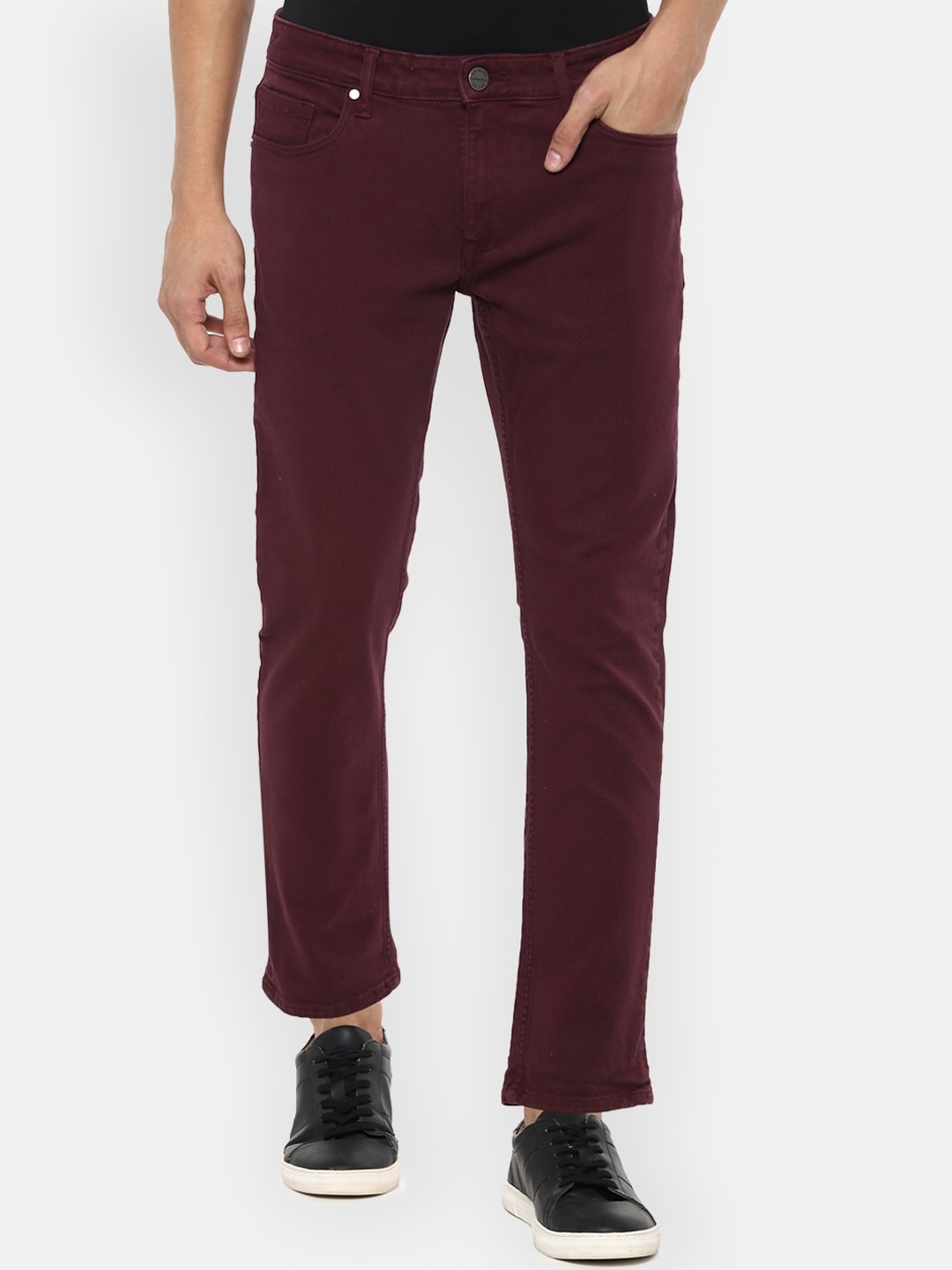 

Louis Philippe Jeans Men Maroon Slim Fit Cropped Jeans