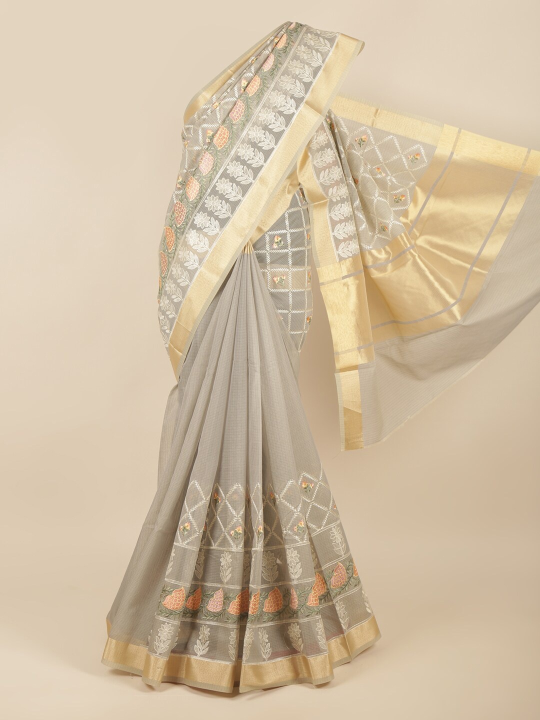 

Pothys Grey Floral Embroidered Saree
