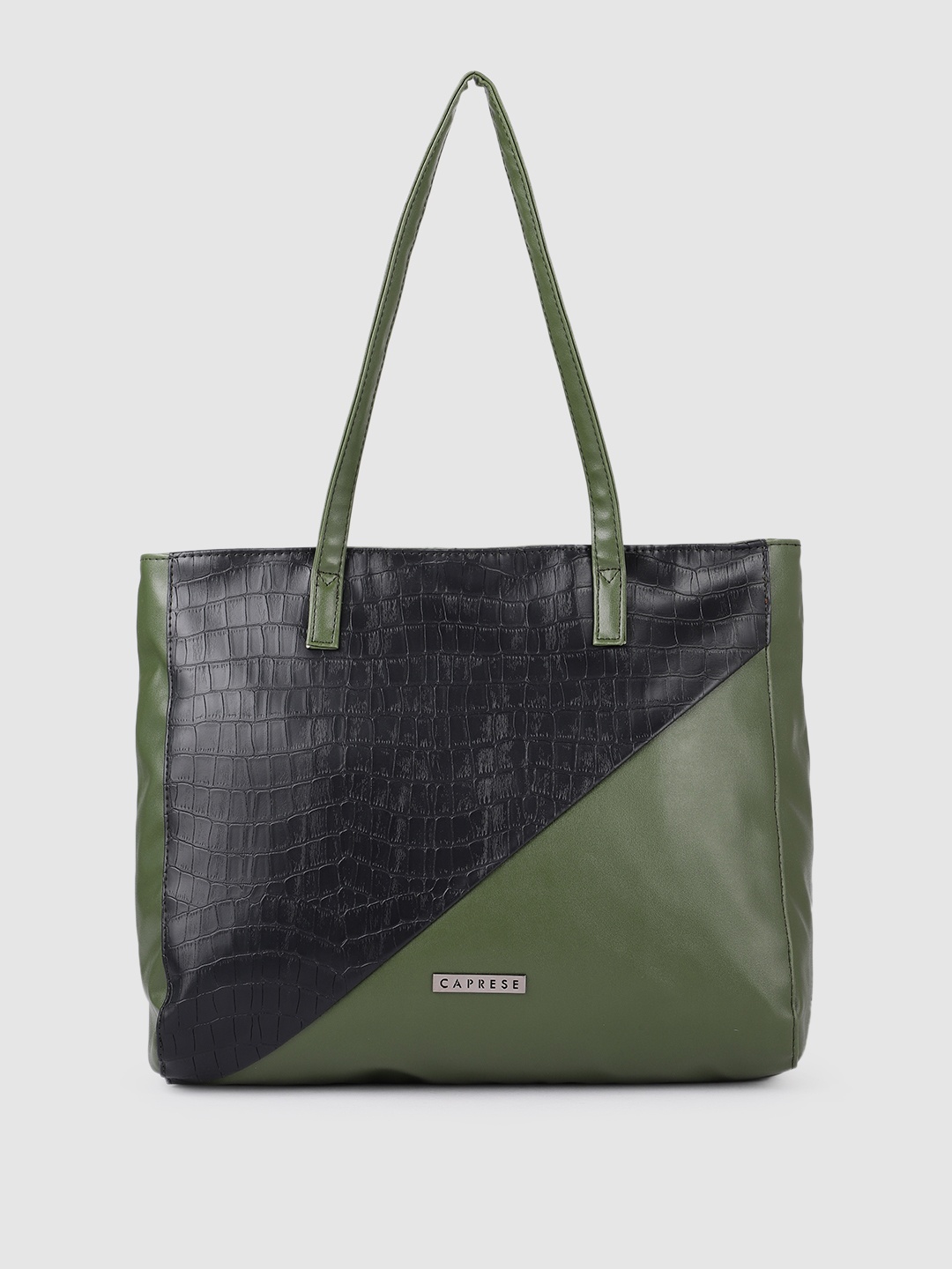 

Caprese Olive Green Solid Leather Regular Structured Shoulder Bag with Animal Textured