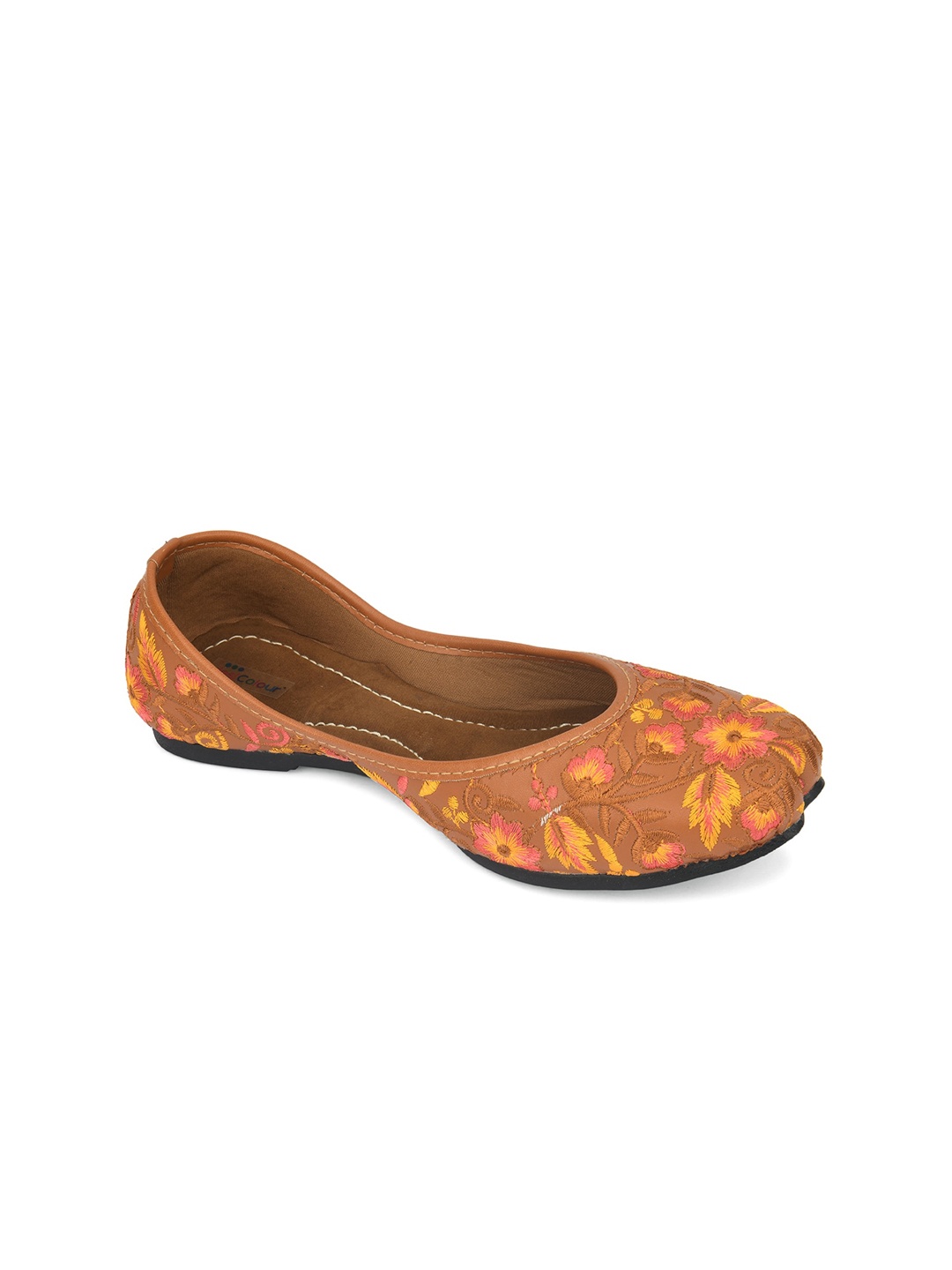 

DESI COLOUR Women Brown Woven Design Ethnic Mojaris Flats