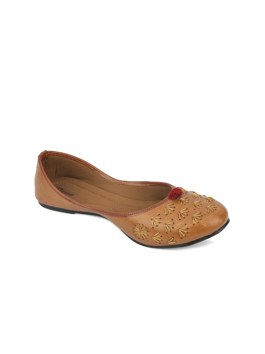 

DESI COLOUR Women Brown Embellished Leather Ethnic Mojaris Flats