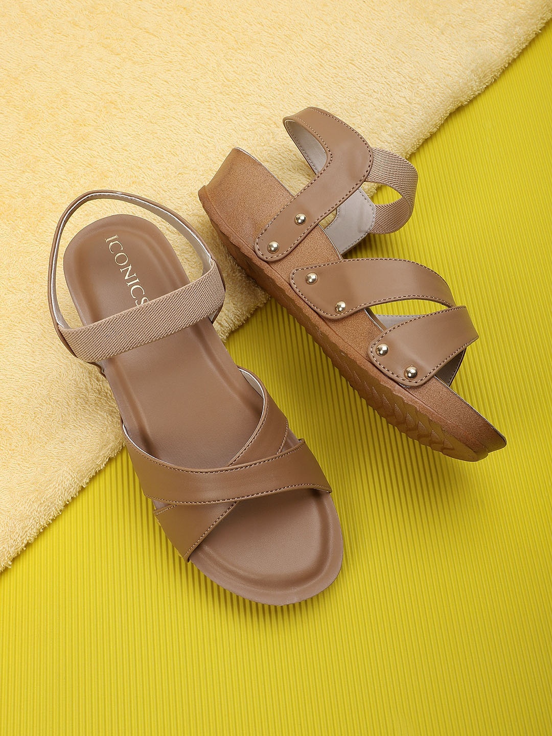 

ICONICS Tan Open Toe Wedge Sandals