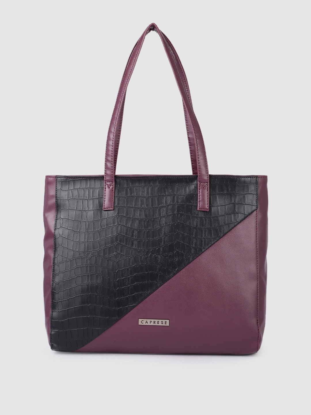 

Caprese Burgundy Solid Leather Regular Structured Shoulder Bag with Animal Textured Detail