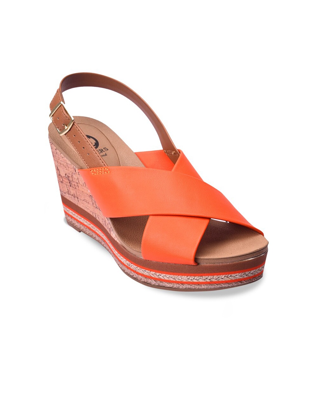 

Pavers England Orange & Tan PU Wedge Sandals