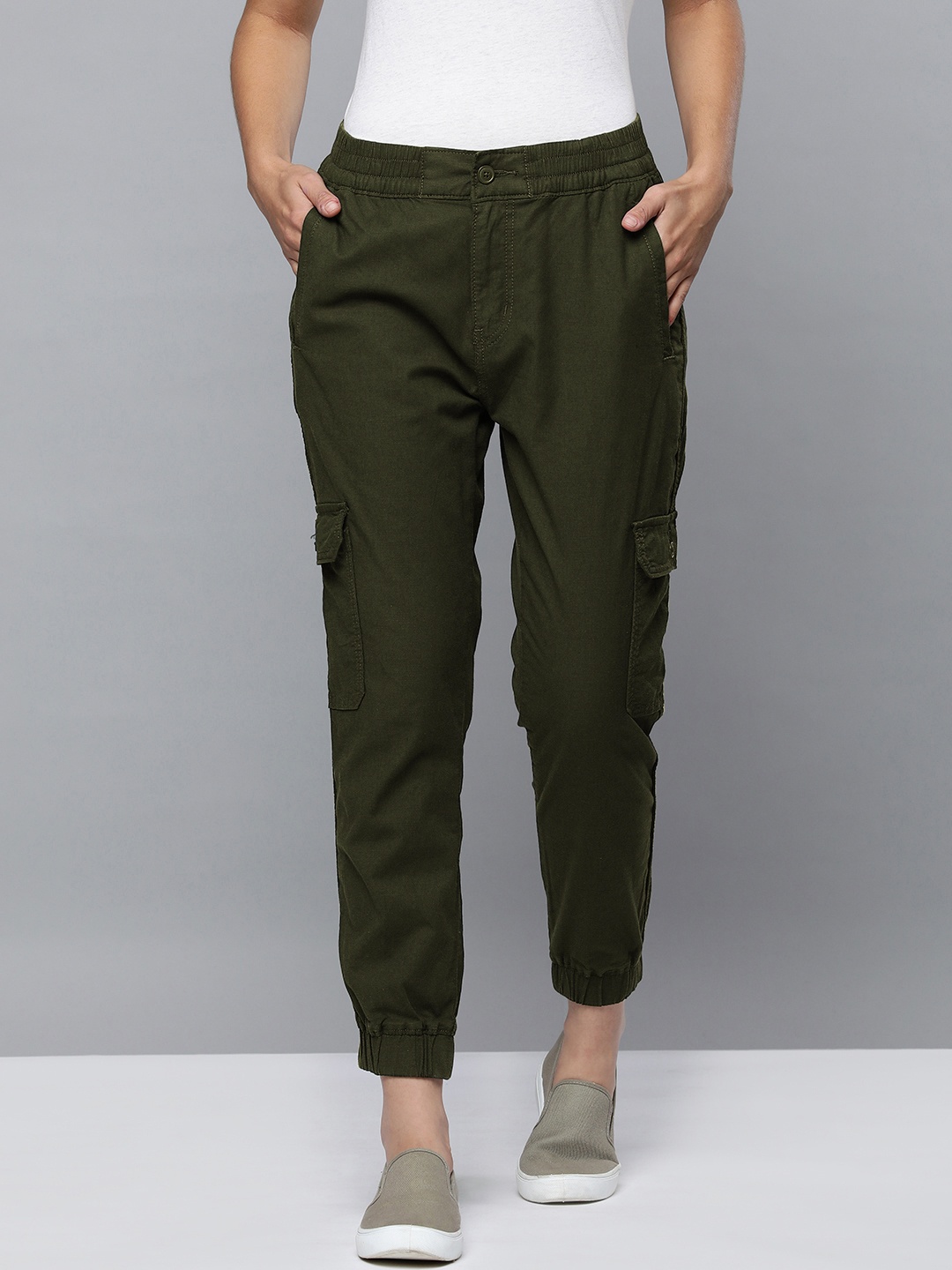 

Levis Women Olive Green Solid Joggers
