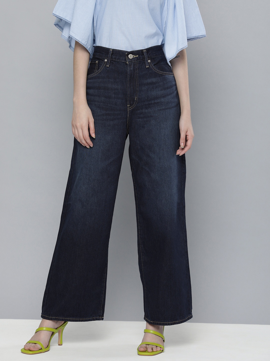 

Levis Women Dark Blue Wide Leg High-Rise Heavy Fade Jeans