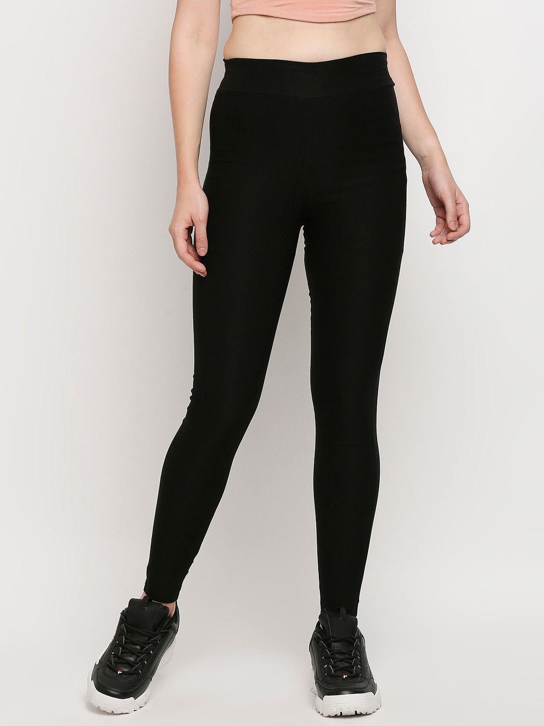 

LYKKEIN Women Black Elasticized Waist Skinny Fit Treggings
