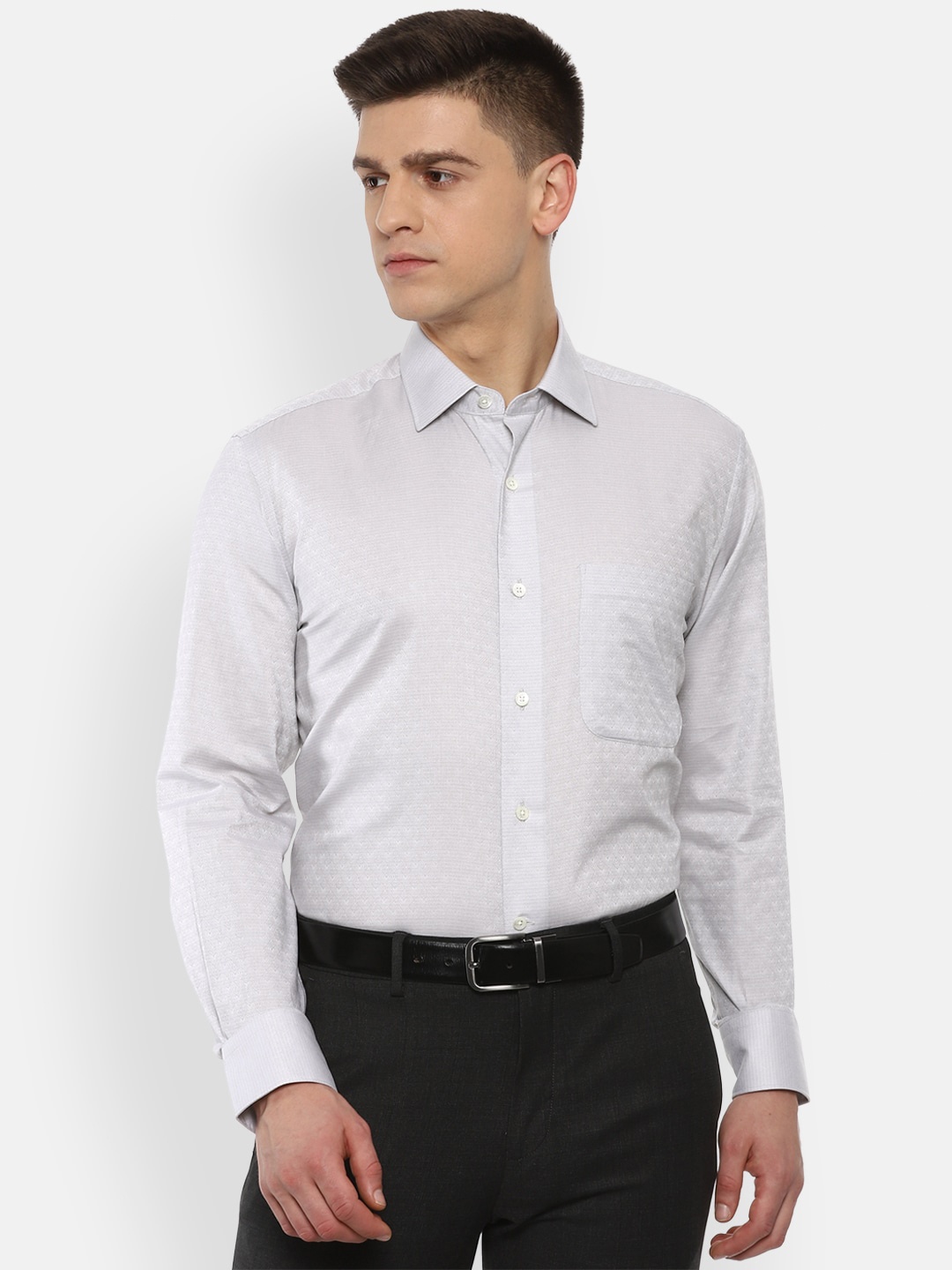 

Luxure by Louis Philippe Men Grey Self Design Cotton Formal Shirt