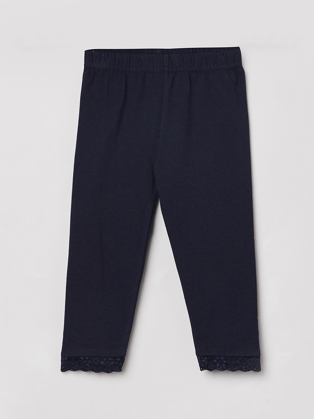 

max Girls Navy Blue Solid Pure Cotton Leggings