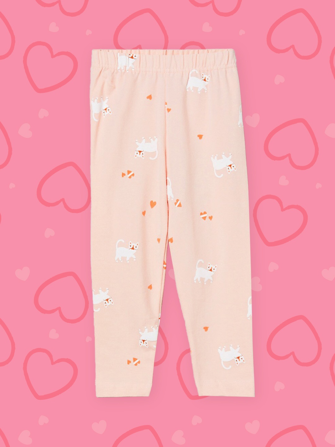 

max Girls Peach & White Cat Printed Ankle-Length Leggings