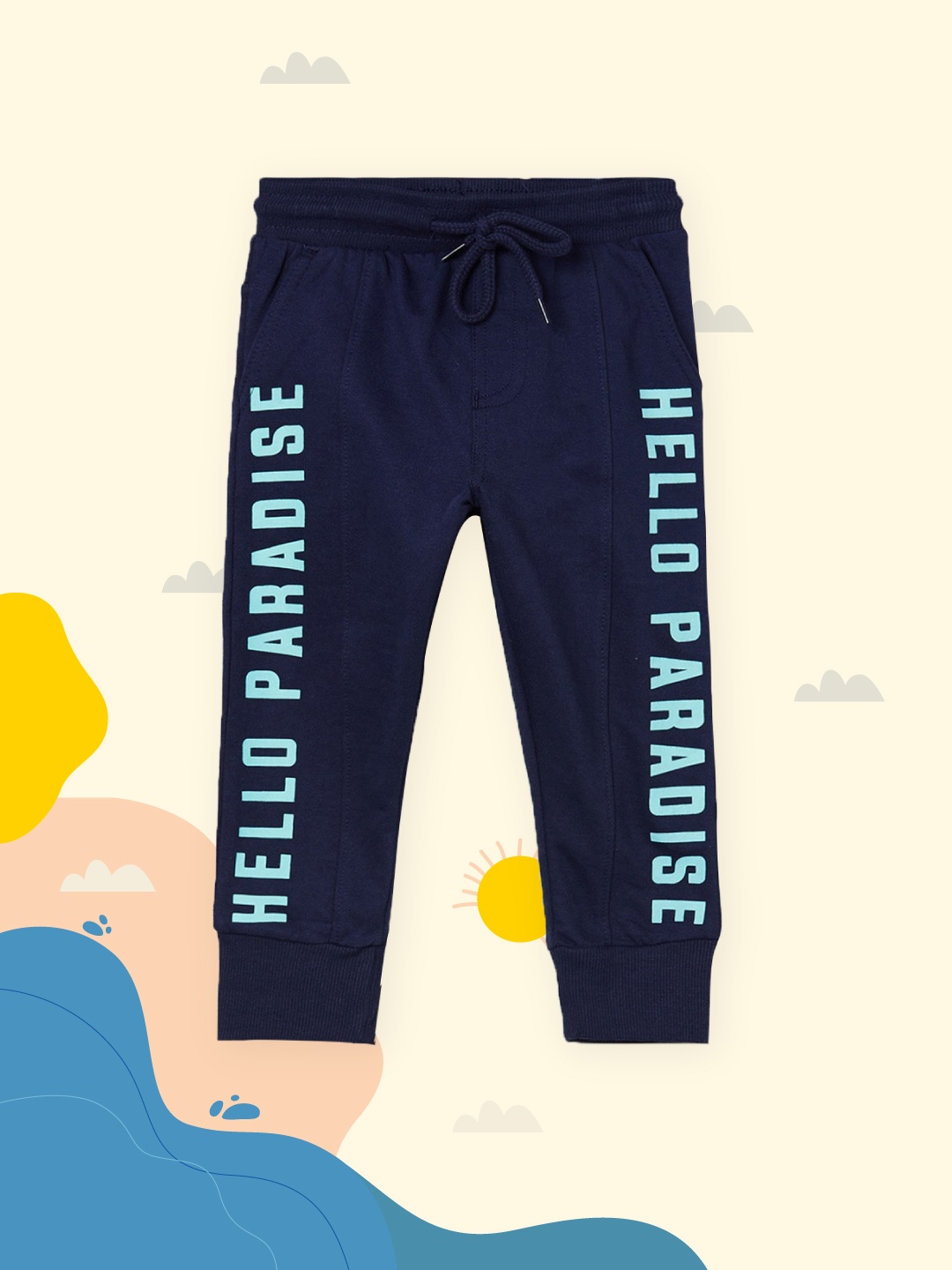 

max Boys Navy Blue Printed Joggers Trousers